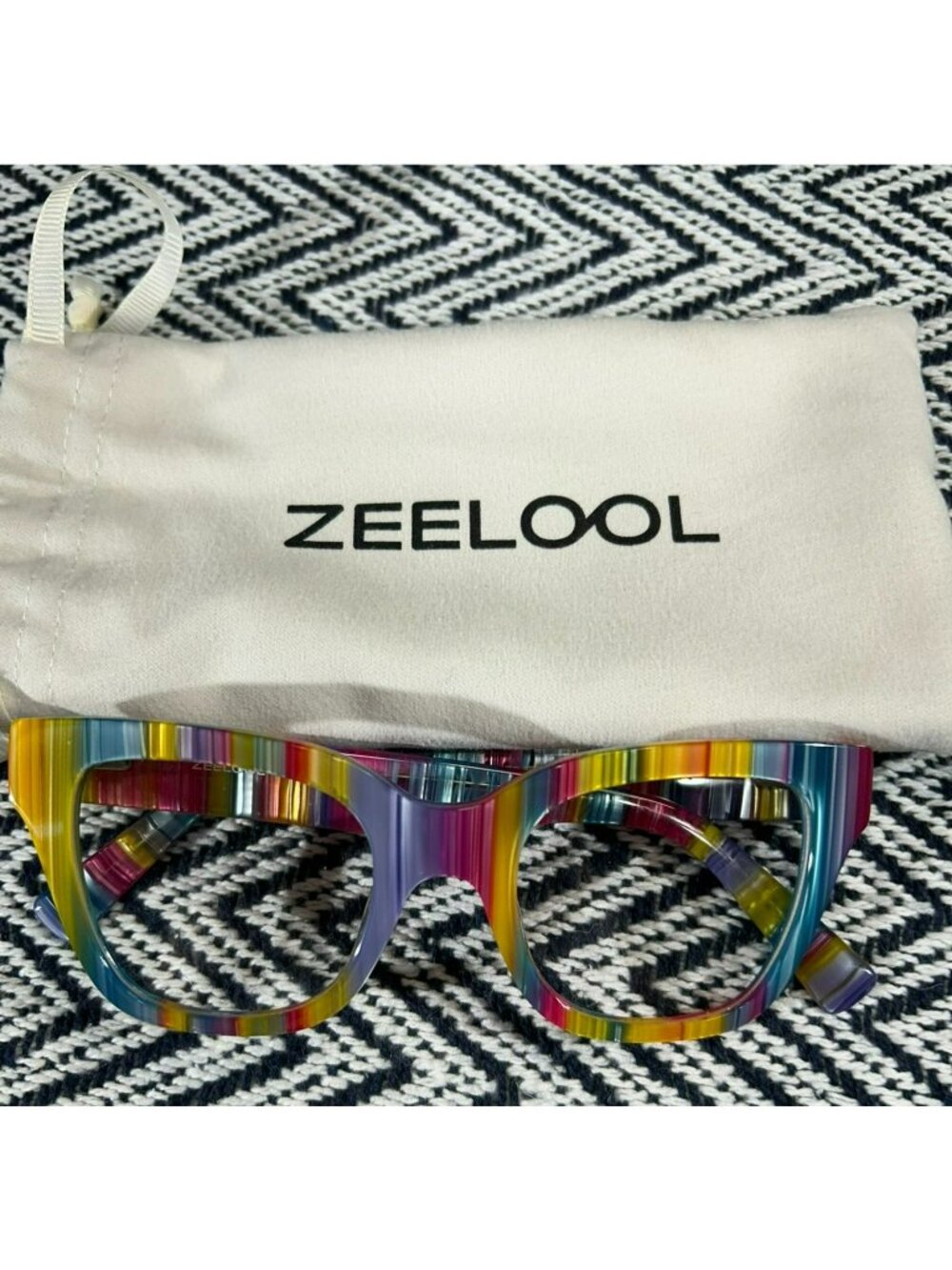 Zeelool Multicolor Cat Eye Glasses With Case Vibrant Striped Design Lightweight